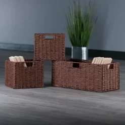 3pc Tessa Woven Rope 2 Small And 1 Large Basket Set Walnut - Winsome -Home Series Shop GUEST 08b30add efea 46e2 b935 2729142e7d06