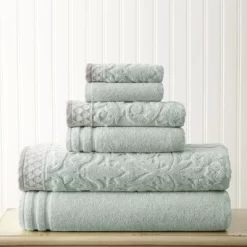 Modern Threads Damask Jacquard 6 Piece Towel Set With Embellished Border.