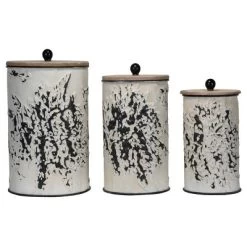 Set Of 3 Cream And Gray Floral Metal Decorative Storage Canisters - Foreside Home & Garden -Home Series Shop GUEST 0a6e4f62 ee76 4468 8366 51b5e95f5be3
