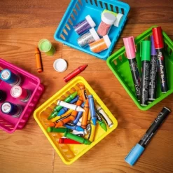 Bright Creations 12 Pack 6 Colors Plastic Pen & Pencil Storage Baskets Trays For Classroom Organizer Drawers Shelves Closet And Desk