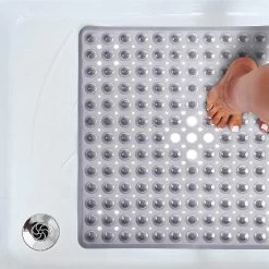 Tranquil Beauty 21" X 21" Blue Square Non-Slip Shower And Bath Mats With Suction Cups Ideal For Kids & Elderly