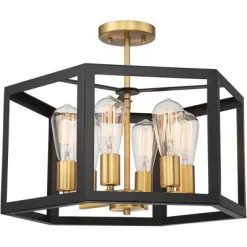 Possini Euro Design Beni Industrial Modern Farmhouse Ceiling Light Semi Flush Mount Fixture 20" Wide Antique Bronze Gold 6-Light For Bedroom Kitchen -Home Series Shop GUEST 13e6329f 2ffd 4121 ac98 269122ae9c7c