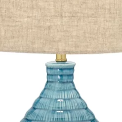 360 Lighting Modern Table Lamps 24" High Set Of 2 Coastal Ceramic Sky Blue Glaze Linen Fabric Drum Shade For Living Room Family Bedroom -Home Series Shop GUEST 15a99556 7552 4c71 9f2c 66eca1993999