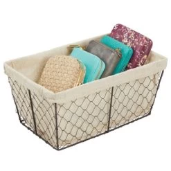 MDesign Medium Chicken Wire Storage Basket, Fabric Liner, 8 Pack, Bronze/Natural -Home Series Shop GUEST 17b66233 fe70 45cf 804d 709bd77ef0ec