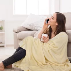 PiccoCasa Flannel Fleece Luxury Sofa With Ruffle Trim Lightweight Plush Microfiber Solid Blanket