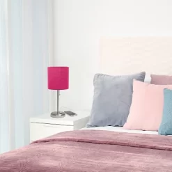 19.5" Bedside USB Port Feature Metal Table Desk Lamp Brushed Steel With Pink Fabric Shade - Creekwood Home -Home Series Shop GUEST 1fa52e27 b906 498b 81bb 3d14bd8b7ba6