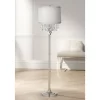 360 Lighting Modern Floor Lamp Standing 60 1/2" Tall Satin Steel Silver Crystal Off White Fabric Drum Shade For Living Room Bedroom Office House Home