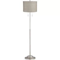 360 Lighting Abba Modern Floor Lamp Standing 66" Tall Brushed Nickel Silver Metal Gray Gold Drum Shade For Living Family Room Bedroom Office House
