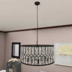 Metal Crystal Embellishments 6 Light Chandelier With Link Style Chain Black - Olivia & May -Home Series Shop GUEST 218d9ef8 ee4e 4035 9c19 f1e10499c650