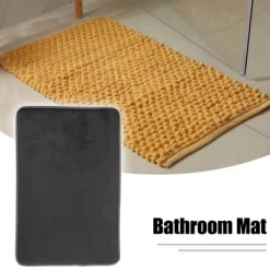 Unique Bargains Solid Color Pattern Bathroom Rugs Polyester Bath Mat Machine Washable Black 60x40cm