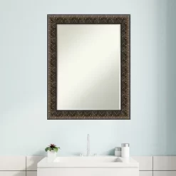 Amanti Art Intaglio Embossed Black Petite Bevel Wood Bathroom Wall Mirror 28.5 X 22.5 In. -Home Series Shop GUEST 2579a2f5 5311 4d0b 920b 7bf8630f764c