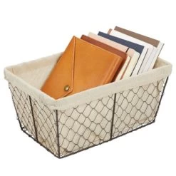 MDesign Medium Chicken Wire Storage Basket, Fabric Liner, 8 Pack, Bronze/Natural -Home Series Shop GUEST 27e72610 90fb 4fc3 8b40 e1286012c77b