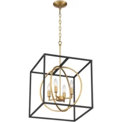 Possini Euro Design Black Warm Brass Cage Foyer Pendant Chandelier 16 1/2" Wide 4-Light Mid Century Modern For Dining Room House -Home Series Shop GUEST 28ea49df ca47 49e3 a1cf 824e7d8c91a0