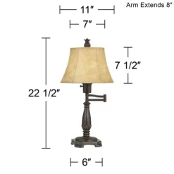 Regency Hill Traditional Swing Arm Desk Table Lamps 22.5" High Set Of 2 Bronze Faux Leather Shade For Living Room Bedroom Nightstand Office -Home Series Shop GUEST 29f3a4d1 d5db 4ade 8fad 263919cd3bdd