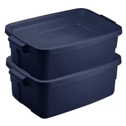 Rubbermaid Roughneck 3 Gallon Rugged Plastic Reusable Stackable Home Storage Totes With Lids, Dark Indigo Metallic (12 Pack) -Home Series Shop GUEST 30abd9ca c709 4d1a af8d 9dd5a1b85e92