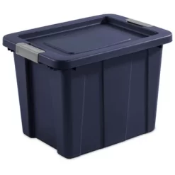 Sterilite Tuff1 18 Gallon Plastic Stackable Basement Garage Attic Storage Organizer Tote Container Bin With Latching Lid, Dark Indigo Blue (6 Pack)