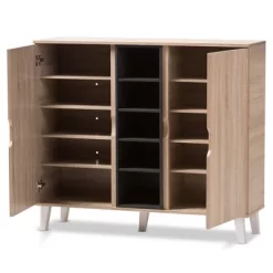 Adelina Mid - Century Modern 2 - Door Wood Shoe Cabinet - Brown - Baxton Studio