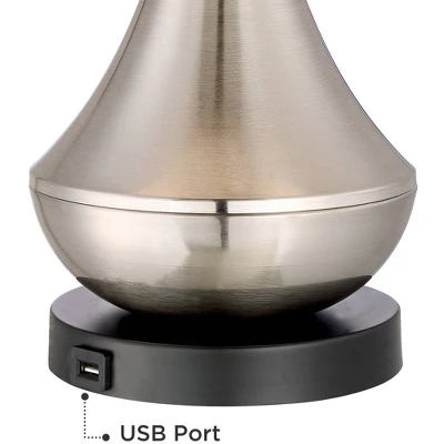 360 Lighting Simon Modern Table Lamps Set Of 2 With Square Risers 27" Tall Brushed Nickel USB Charging Port White Shade For Bedroom Living Room Desk 4 360 Lighting Simon Modern Table Lamps Set Of 2 With Square Risers 27" Tall Brushed Nickel USB Charging Port White Shade For Bedroom Living Room Desk - Image 4