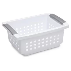 Sterilite Small Plastic Stacking Storage Basket Container Totes W/ Comfort Grip Handles And Flip Down Rails For Household Organization, White, 8 Pack
