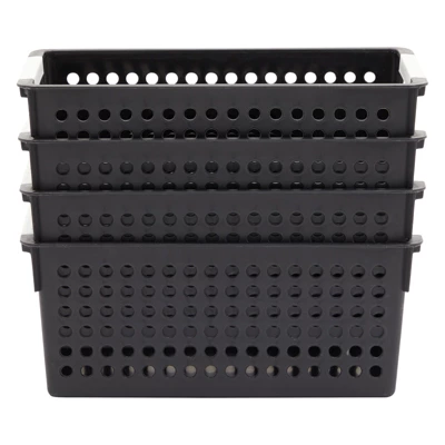 Farmlyn Creek 4 Pack Small Plastic Storage Baskets Bins With Handles For Bathroom, Laundry Room & Closet Organization, Black 3 Farmlyn Creek 4 Pack Small Plastic Storage Baskets Bins With Handles For Bathroom, Laundry Room & Closet Organization, Black - Image 3