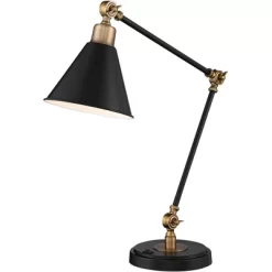 360 Lighting Modern Industrial Desk Table Lamp With USB Charging Port Adjustable 26.75" High Black Antique Brass For Bedroom Bedside Office -Home Series Shop GUEST 38f5071e 7139 475a 8557 a6ab2c188d0e