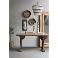 3-Tier Round Metal Chandelier With 3 Lights And Hanging Wood Beads Cream - Storied Home -Home Series Shop GUEST 3a254815 b9a2 41b9 8059 aad664ce6794