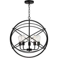 Franklin Iron Works Ellery Bronze Orb Foyer Pendant Chandelier 24 3/4" Wide Modern 5-Light LED Fixture For Dining Room House Kitchen Island Entryway -Home Series Shop GUEST 3b342da3 b0d9 4d92 8ff2 5543c954414e
