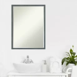 Amanti Art Dixie Blue Grey Rustic Narrow Petite Bevel Wood Bathroom Wall Mirror 25 X 19 In. -Home Series Shop GUEST 3d03047c 61a5 486a 9c44 44050f904d4b