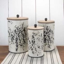 Set Of 3 Cream And Gray Floral Metal Decorative Storage Canisters - Foreside Home & Garden -Home Series Shop GUEST 3d627eed 8fff 47a3 b08b 619f7ab2926d