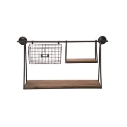 Transpac Metal Black Everyday Shelf With Basket And Hooks