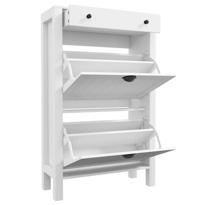 HOMCOM Shoe Storage Cabinet With 2 Flip Drawers, Adjustable Shelves And Top Drawer For 8 Pairs Of Shoes 3 HOMCOM Shoe Storage Cabinet With 2 Flip Drawers, Adjustable Shelves And Top Drawer For 8 Pairs Of Shoes - Image 3