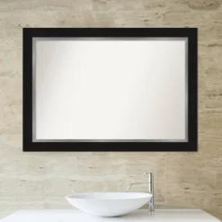42" X 30" Non-Beveled Eva Bathroom Wall Mirror Black - Amanti Art -Home Series Shop GUEST 42f8a334 5deb 4fd3 9b73 6f6783fb1f84
