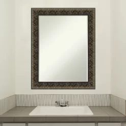 Amanti Art Intaglio Embossed Black Petite Bevel Wood Bathroom Wall Mirror 28.5 X 22.5 In. -Home Series Shop GUEST 43c7286b b36e 40fb bef2 1c56af27b568