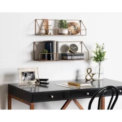 2pc Westland Wood And Metal Floating Wall Shelves Walnut Brown - Kate & Laurel All Things Decor -Home Series Shop GUEST 45aab021 89c5 4f2b a0f8 9948fff06344