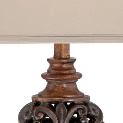 Regency Hill Exeter Traditional Table Lamps 30" Tall Set Of 2 Bronze Wood Carved Leaf Cream Rectangular Bell Shade For Bedroom Living Room Bedside -Home Series Shop GUEST 48b04993 e37d 42b2 b698 6621457b7a71