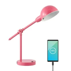 20.25" Curtis Vintage Industrial Iron Adjustable Dome Shade Task Lamp With USB Charging Port (Includes LED Light Bulb) - JONATHAN Y -Home Series Shop GUEST 492cbab7 38a5 4079 90eb 74412a2d40b9