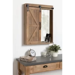 Decorative Wood Wall Storage Cabinet With Vanity Mirror And Sliding Barn Door Rustic Brown - Kate & Laurel All Things Decor -Home Series Shop GUEST 49a8a42a 31fa 4119 953a 1bab7dcf93b1