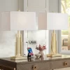 360 Lighting Sonia Modern Table Lamps 29 1/2" Tall Set Of 2 Gold Metal With Dual USB Charging Ports White Rectangular Shade For Bedroom Living Room