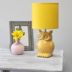 12.8" Contemporary Ceramic Owl Bedside Table Lamp With Matching Fabric Shade Yellow - Simple Designs -Home Series Shop GUEST 5088b641 58c6 488d a92d 57077687299c