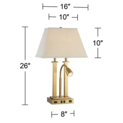 Possini Euro Design Deacon Modern Desk Table Lamp 26" High Brass With USB And AC Power Outlet In Base LED Reading Light Oatmeal Shade For Office Desk -Home Series Shop GUEST 50b134c2 3960 4fd6 b026 ab23dd3b648f