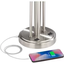 Possini Euro Design Wagner Modern Table Lamp 29 3/4" Tall Brushed Nickel With USB Charging Port And LED Gooseneck Lights White Shade For Living Room -Home Series Shop GUEST 5137e03a 8258 477e 8b65 0bec03d98310