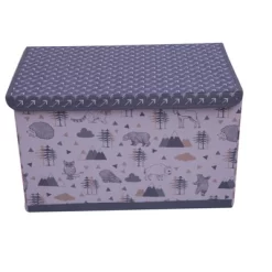 Bacati - Woodlands Gray/Beige Neutral Cotton Storage Toy Chest