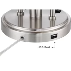Possini Euro Design Wagner Modern Table Lamp 29 3/4" Tall Brushed Nickel With USB Charging Port And LED Gooseneck Lights White Shade For Living Room -Home Series Shop GUEST 53d34396 0407 443b 993a c82bff3e8dfb