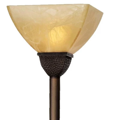 Franklin Iron Works Rustic Farmhouse Mission Torchiere Floor Lamp 71 1/2" Tall Roman Bronze 3-Light Frosted Champagne Amber Glass For Living Room 2 Franklin Iron Works Rustic Farmhouse Mission Torchiere Floor Lamp 71 1/2" Tall Roman Bronze 3-Light Frosted Champagne Amber Glass For Living Room - Image 2