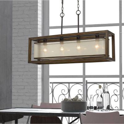 (36" X 8") 4 Light Rubber Wood Island Chandelier With Organza Shade Brown - Cal Lighting 2 (36" X 8") 4 Light Rubber Wood Island Chandelier With Organza Shade Brown - Cal Lighting - Image 2