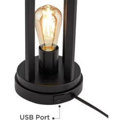 360 Lighting Marcel Industrial Table Lamps 24 1/4" High Set Of 2 With USB Charging Port And Nightlight LED Black Drum Shade For Bedroom Bedside Desk -Home Series Shop GUEST 575ec9d3 9007 4e91 b9d9 92fb093548cd