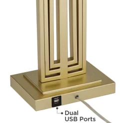 360 Lighting Sonia Modern Table Lamps 29 1/2" Tall Set Of 2 Gold Metal With Dual USB Charging Ports White Rectangular Shade For Bedroom Living Room -Home Series Shop GUEST 582ebbf0 d7d9 45ad 98a8 c6c35783ae83