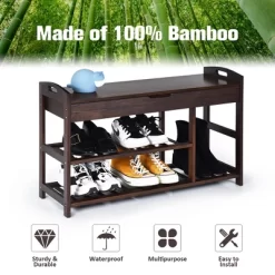Costway 3-Tier Bamboo Shoe Bench Entryway Storage Rack Organizer Home Hallway BrownNature -Home Series Shop GUEST 584b9ae7 a730 4a5e 9b48 b832b348a026