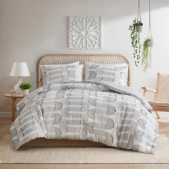 Intelligent Design Esther Clip Jacquard Duvet Cover Set Gray