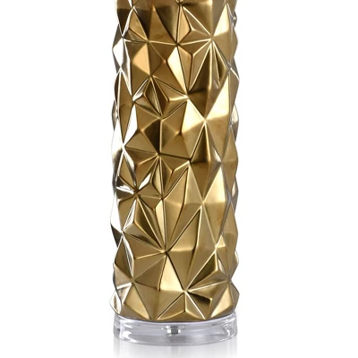 Zara Contemporary Ceramic Table Lamp With Clear Acrylic Base And Kelowna Shade Gold/White - StyleCraft 2 Zara Contemporary Ceramic Table Lamp With Clear Acrylic Base And Kelowna Shade Gold/White - StyleCraft - Image 2